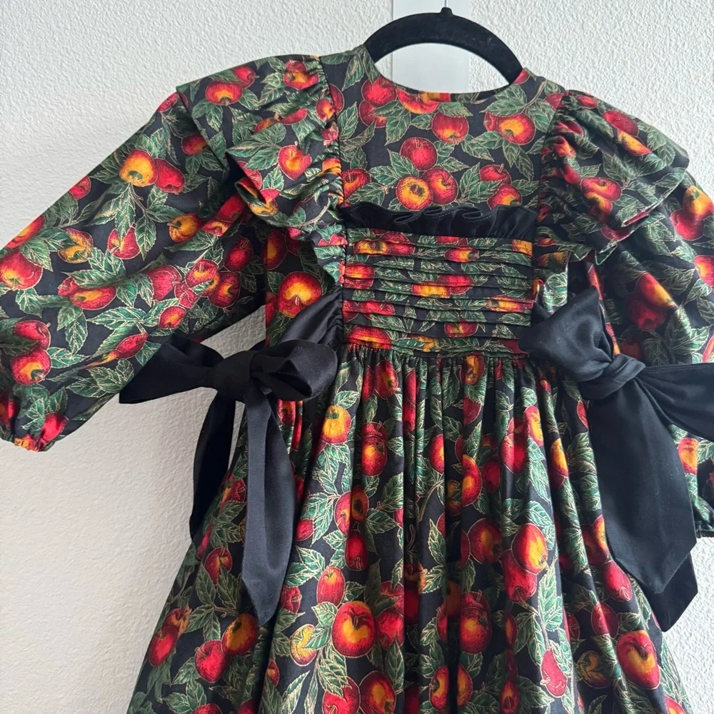 Vintage Wee Clancy Victoria Holiday Harvest Dress Bows Puff Sleeve Tulle Fruit
